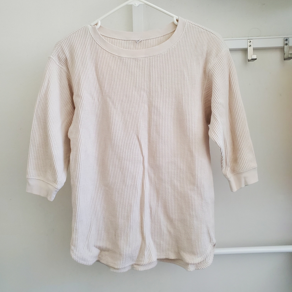 Uniqlo Cream Waffle Knit Long Sleeve Top